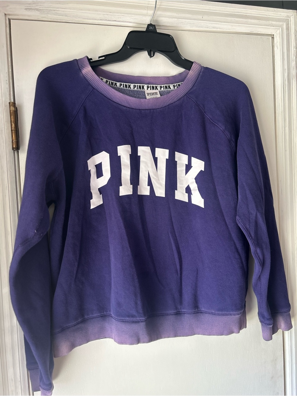 PINK Victoria's Secret Purple Crewneck with White Logo Trim